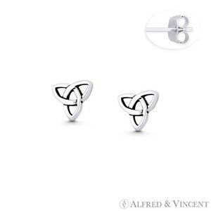 Trinity-Knot / Triquetra Celtic Charm Stud Earrings in .925 Sterling Silver